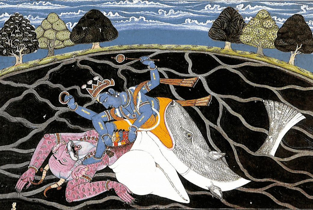 Vishnu as Matsya battling and slaying Manu: Mindful Soul Center Magazine GIF
