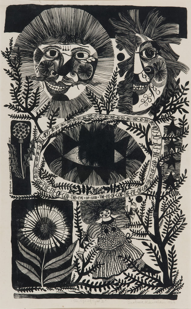 Barbara Hanrahan, The eye of God I, 1964, lithograph, ink on paper, 76.5 x 48.0 cm, Gift of Jo Steele 1996, Art Gallery of South Australia, Adelaide 962G13, © the Estate of the artist, courtesy Susan Sideris 2020