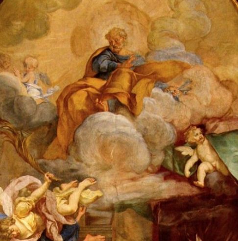 punishing god figure on church ceiling