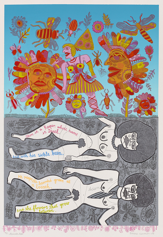 Barbara Hanrahan, Memento mori, 1976. Screenprint, colour inks on paper 60.4 x 42.4 cm (image), ed 6/23. Private collection, Adelaide. © the Estate of the artist, courtesy Susan Sideris 2020