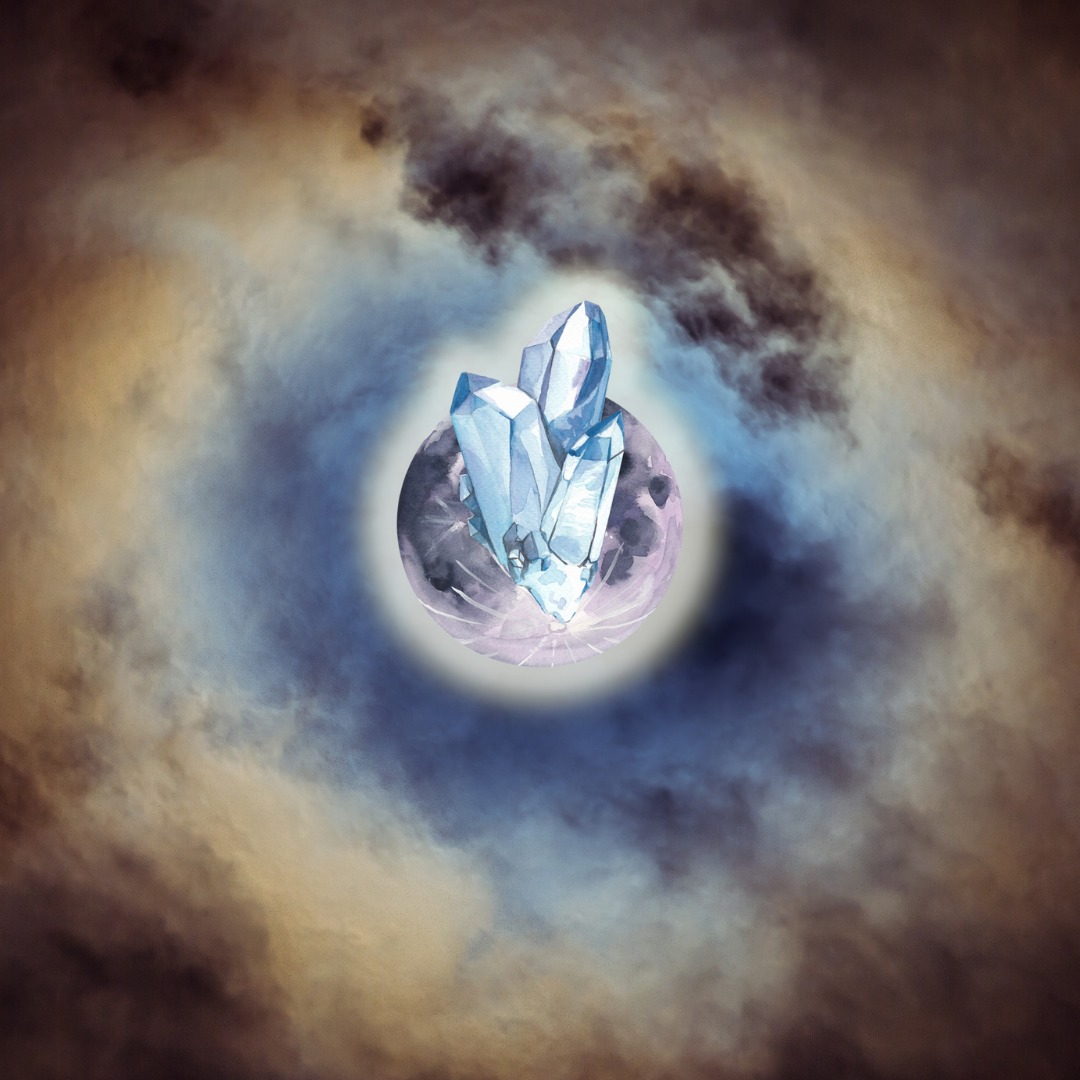 full moon graphic with crytals Mindful Soul Center magazine's Tarot Talk image