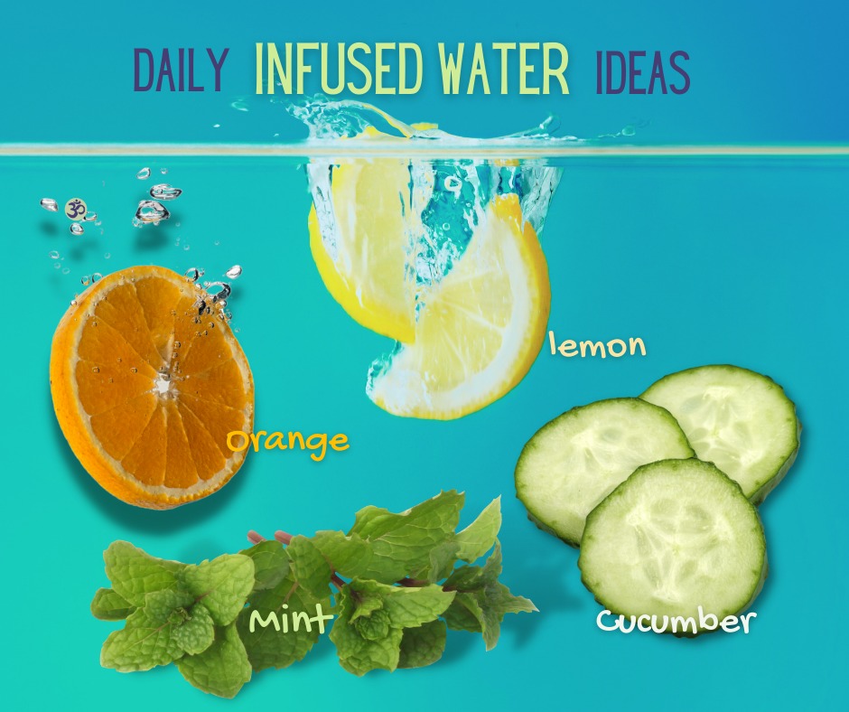 Daily Infused Water Ideas graphic from Mindful Soul Center magazine